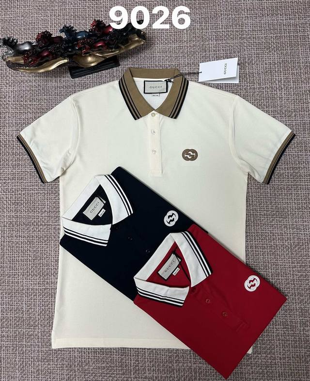 Gucci men's open-chest lapel style, 9026, pure cotton fabric, embroidery, royal