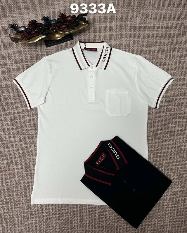 Gucci men's open-chest collar 9333A, pure cotton fabric, jacquard collar, avail