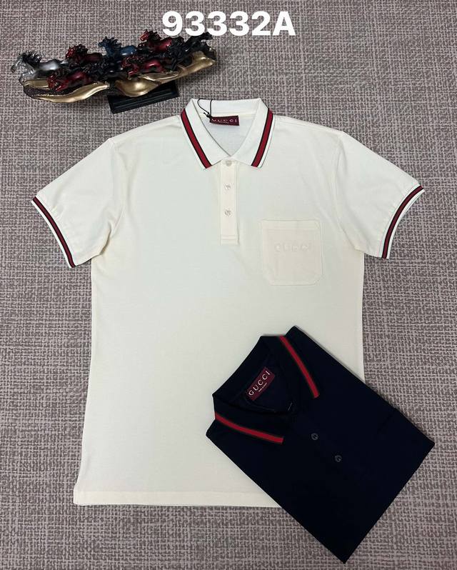 Gucci men's open-chest style with a lapel collar 93332A, pure cotton fabric, em