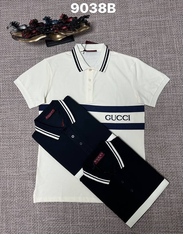 Gucci men's open-chest lapel style 9038B, pure cotton fabric, embroidery and pr