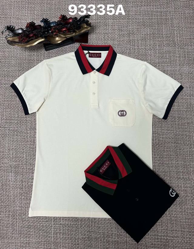 Gucci men's open-chest style with a lapel collar, 93335A, pure cotton fabric, e