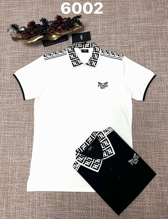 Fendi Men's Lapel Collar 6002 Open-Chest Style, Pure Cotton Fabric, Embroidery,