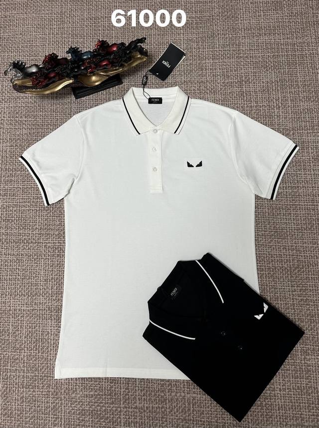 Fendi men's open-chest collared shirt, 61000 style, pure cotton fabric, embroid