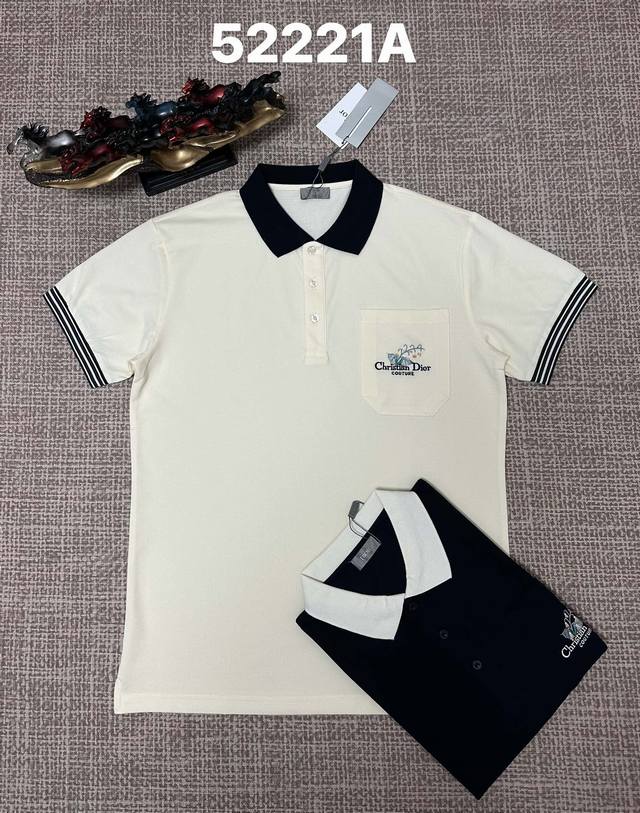 Dior men's open-chest style with a lapel collar, 52221A, pure cotton fabric, em