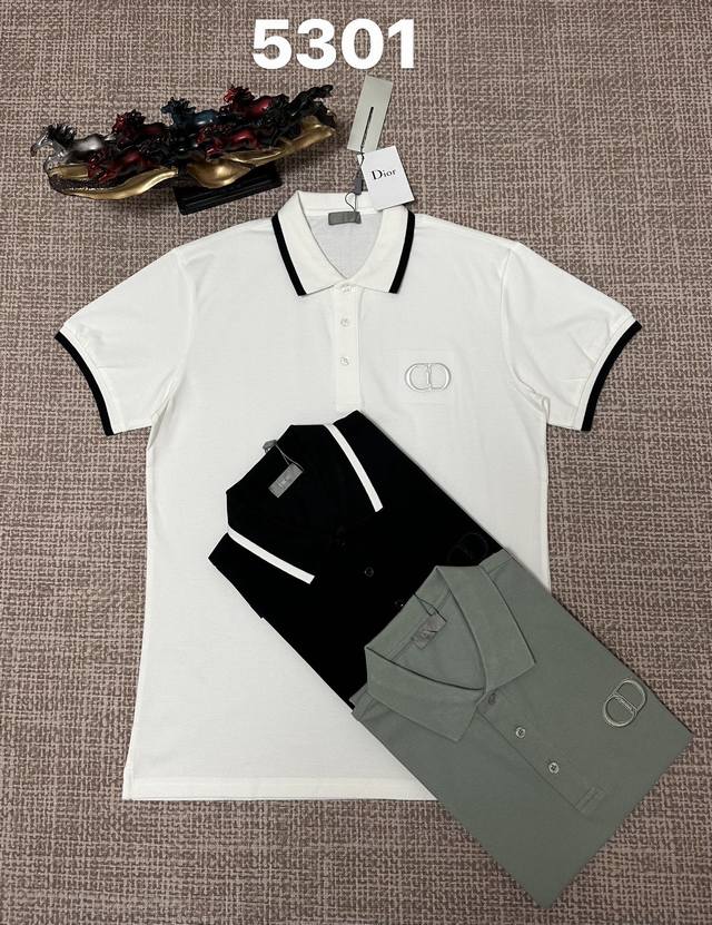 Dior men's open-chest style with a lapel collar, 5301, pure cotton fabric, embr