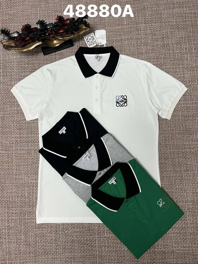 Loewe men's open-chest lapel style 48880A, pure cotton fabric, embroidery, avai