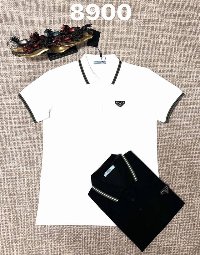 Prada men's open-chest lapel style, 8900 model, pure cotton fabric, patchwork d