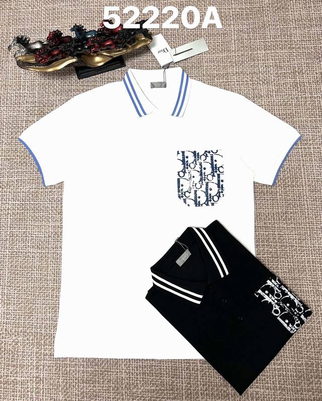 Dior men's open-chest style with a lapel collar, 52220A, pure cotton fabric, pr