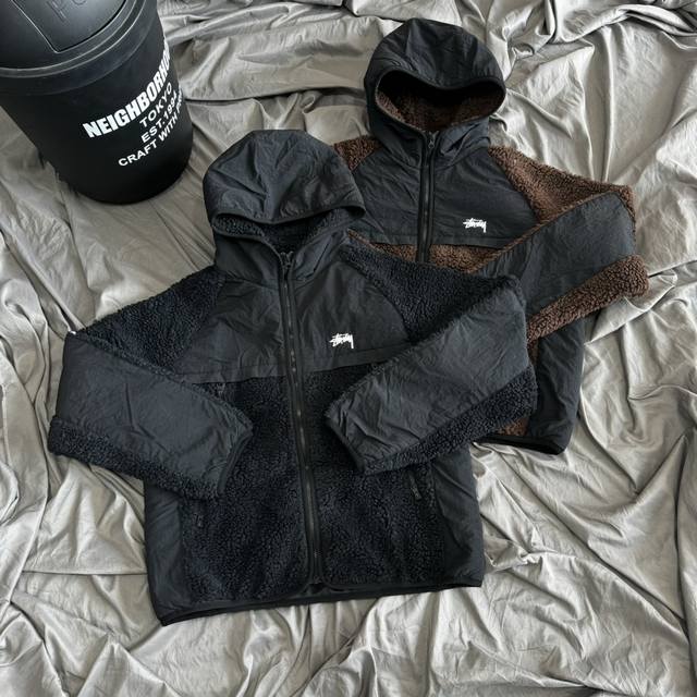 Original Stussy patchwork lamb wool hooded jacket, runs small, recommended to go