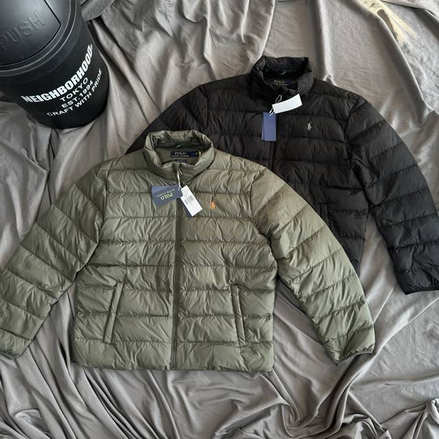 Ralph Lauren Pony Embroidery Colden Stuffable Matte Pork Cropped Down Jacket wit