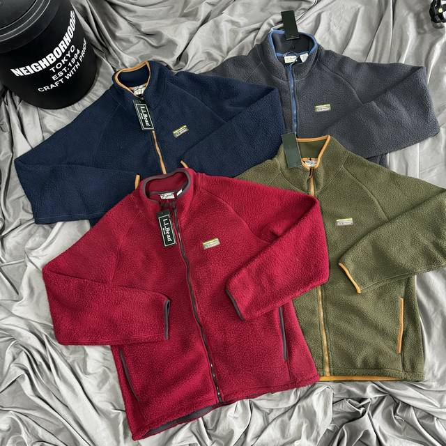 Japanese style trendy LLLBean basic stand-collar fleece jacket. S Chest 116cm,