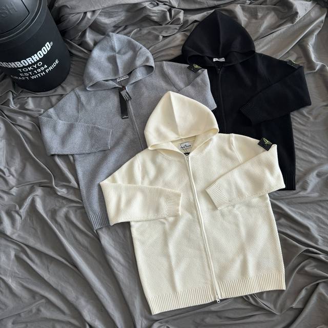 Stone Island Pineapple Knit High-Density Cotton-Wool Blend Hooded Cardigan with