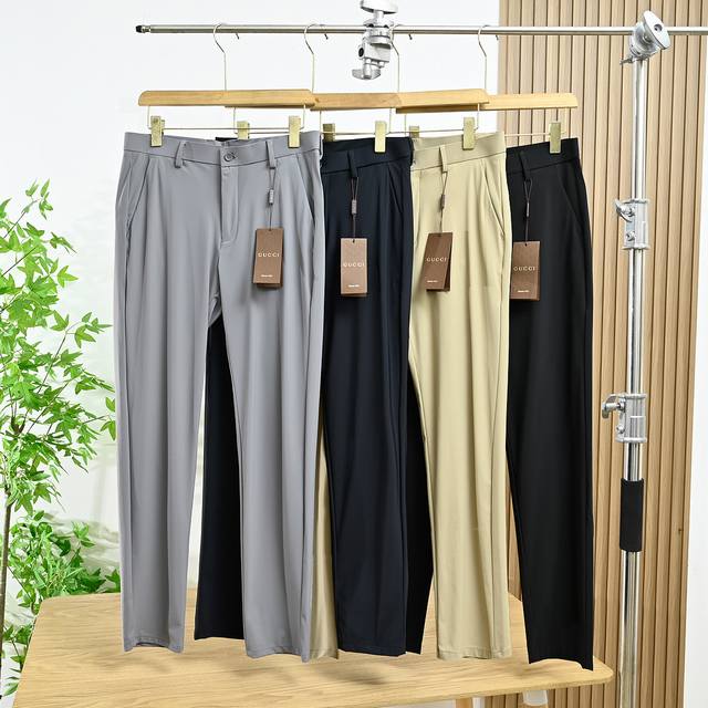 Gucci Gold-Stamped Logo Milk Silk Four-Way Stretch Men's Trousers Men's Business