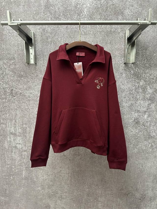 G Brand 26 Early Spring New Arrival GG Embroidered Logo Polo Shirt Burgundy, sup
