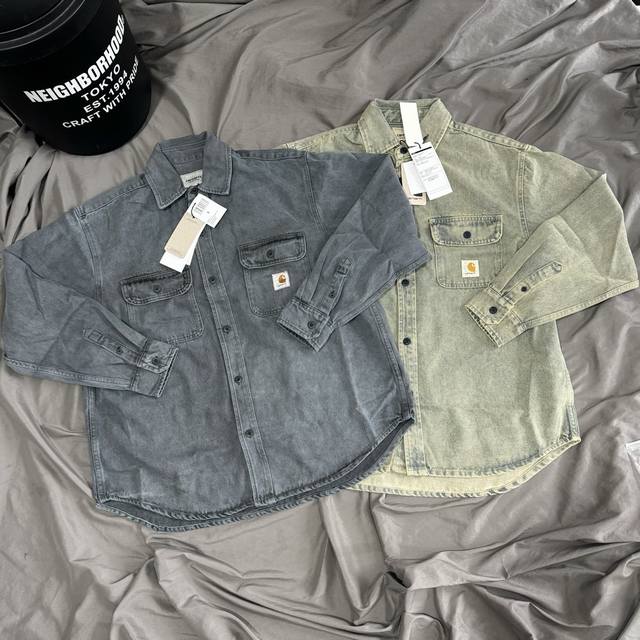 Carhartt Wip Distressed Shirt-Style Denim Jacket with Chest Pocket ( ) Colors: W