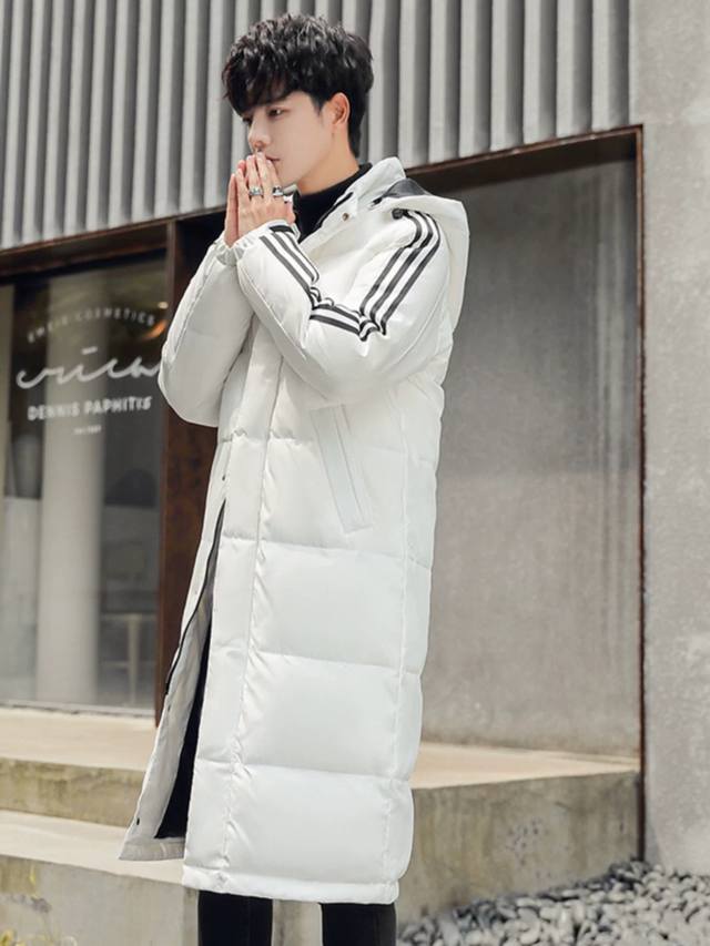 Adidas Originals Long Over-the-Knee Thick Coat, Unisex Sports Coat, White Hooded