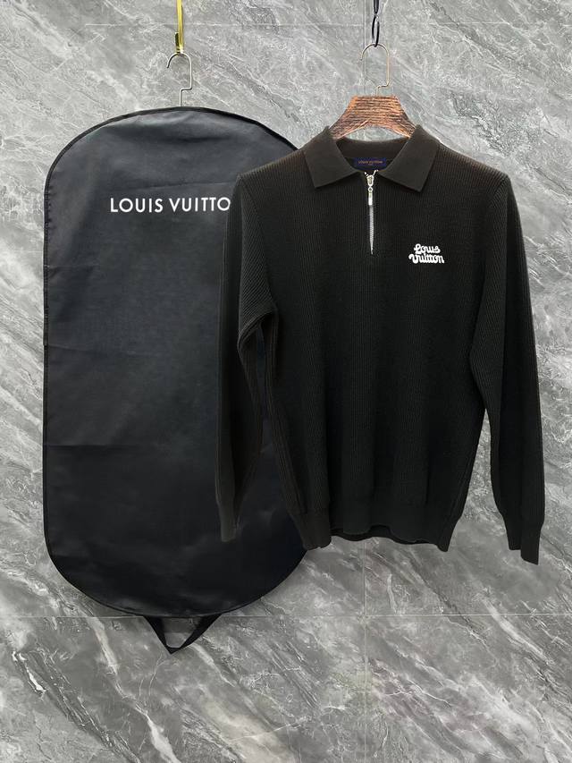Lv Zippered Collar Sweater, 2025 Newest Casual Polo Wool Sweater. The fabric is