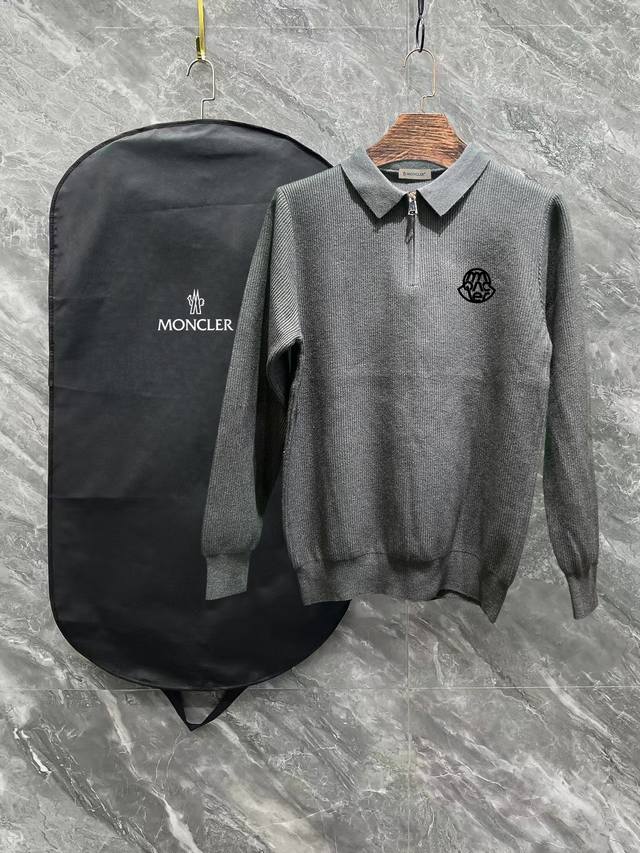 Moncler 2025 Newest Casual Polo Wool Sweater with Zipper Collar. The fabric is d