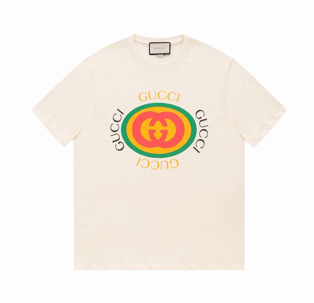 Top Quality Gucci Circle Logo Print Crew Neck Short Sleeve T-Shirt. Fabric: Made