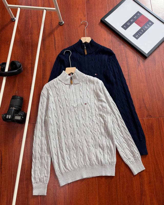 Original quality Tommy Hilfiger cable knit half-zip sweater, same style as Fan