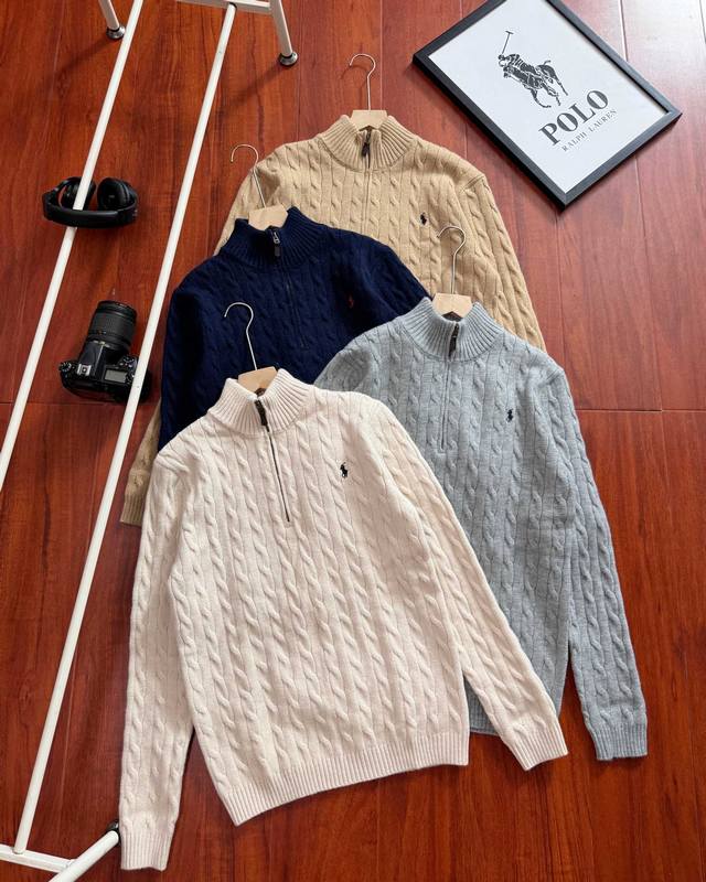 Original quality Ralph Lauren half-zip embroidered knit sweater. The No.1 qualit