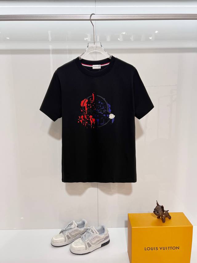 Moncler 300g 100% Cotton Crew Neck Short Sleeve T-Shirt. Features classic color-