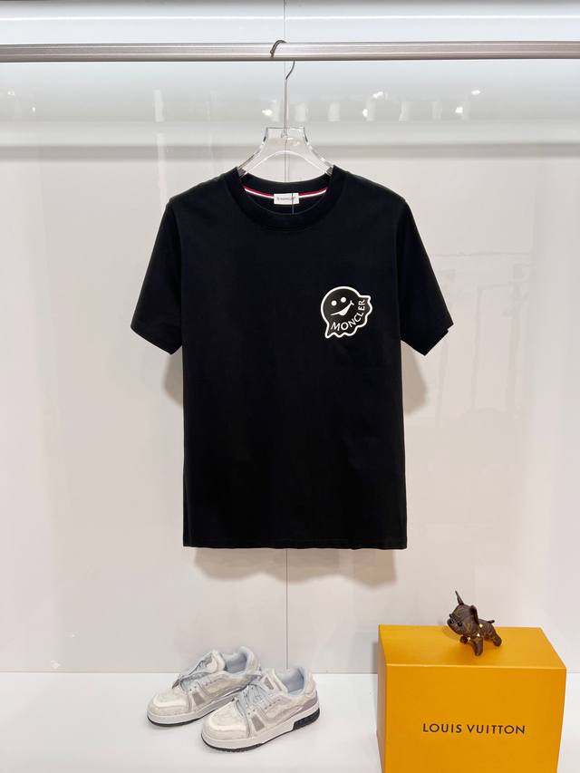 Moncler 300g 100% Cotton Crew Neck Short Sleeve T-Shirt. Features classic 3D mon