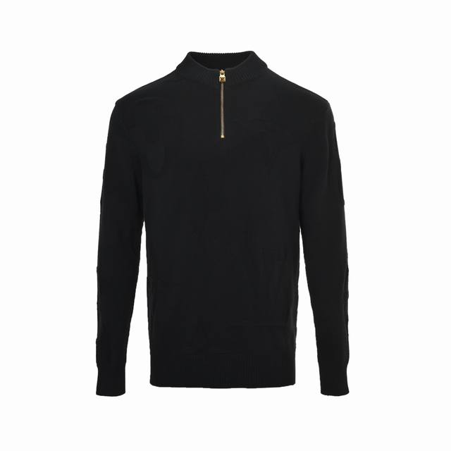 Louis Vuitton monogram jacquard half-zip sweater. Imported jacquard machine-knit