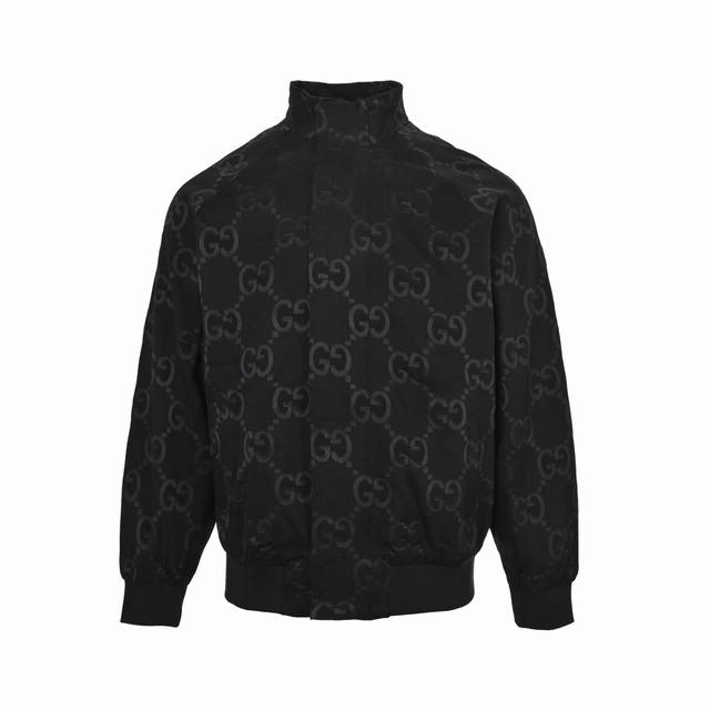 Gucci Double G all-over print canvas stand-up collar quilted jacket. Original ve