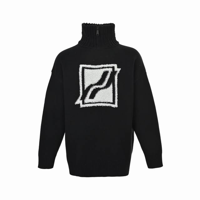 We11 Done Square Logo Half-Zip Turtleneck Sweater. High-end custom fabric, unlik