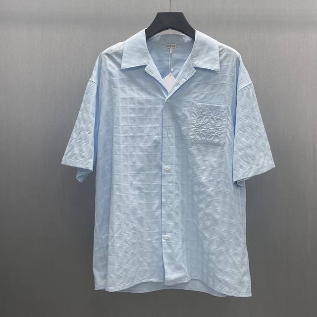 Lw Checkered Pocket Embroidered Blue Short-Sleeve Shirt ( ) Size: S-XL ( ) A lig