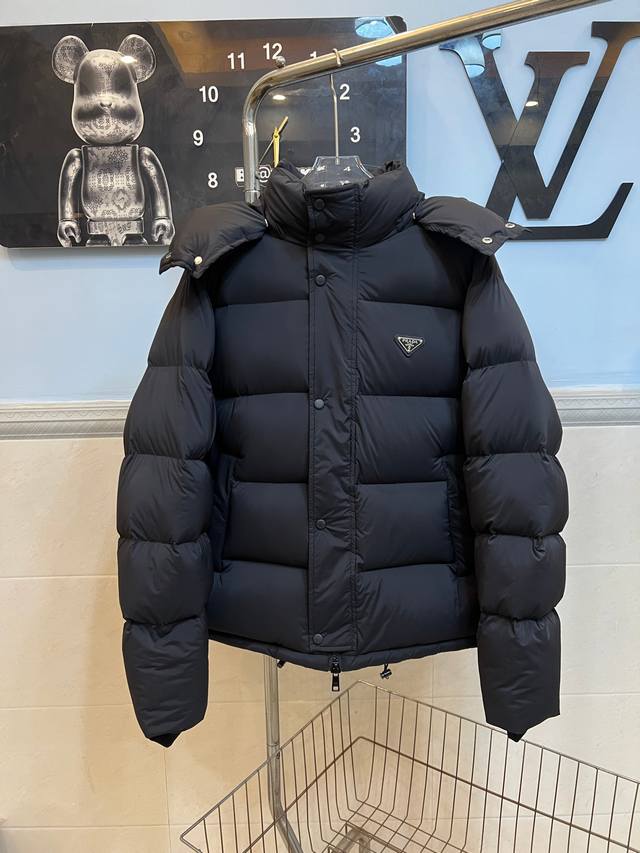 Prada Autumn/Winter New Hooded Down Jacket with High Neck Design. Warm 90% Whit