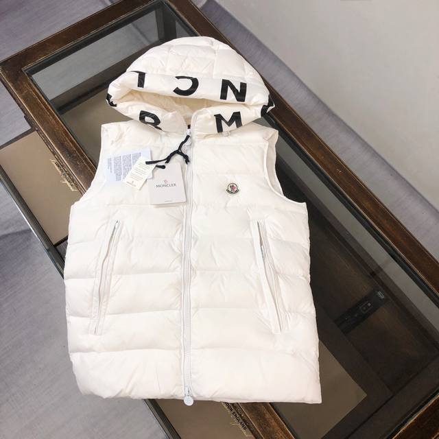 Moncler Hooded Letter Print Down Vest (Unisex) Made with original nylon fabric,