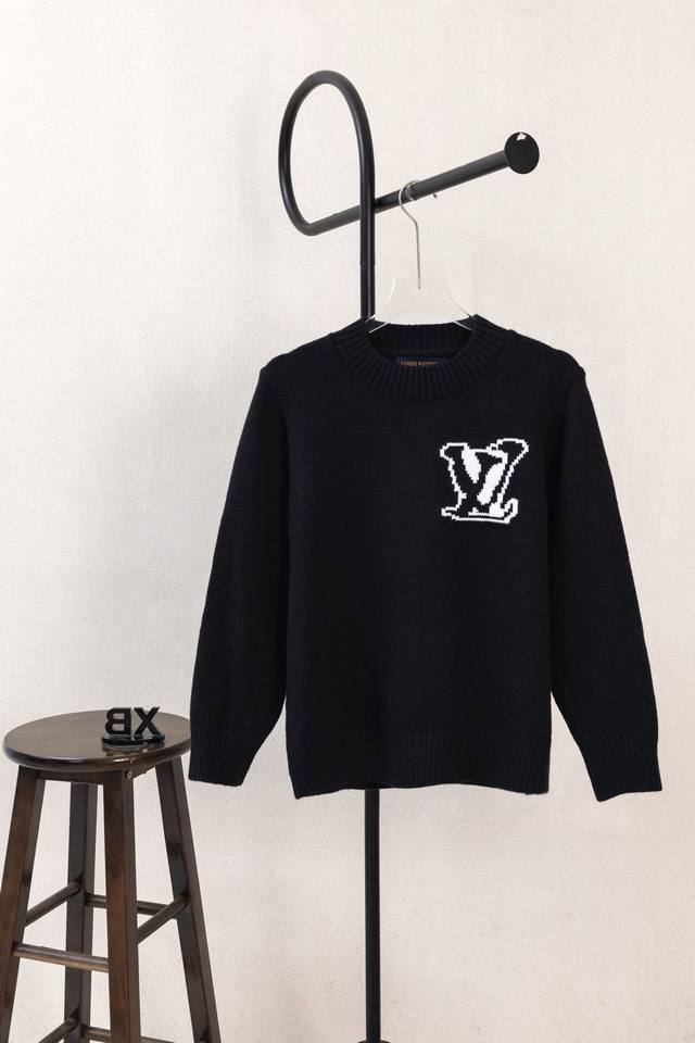 Style No. X348 Black and White Louis Vuitton Logo Embroidered Crew Neck Sweater