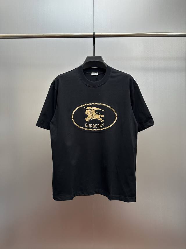 Burberry Gold Label Horse Embroidery Black T-Shirt Made of 320g heavyweight fabr
