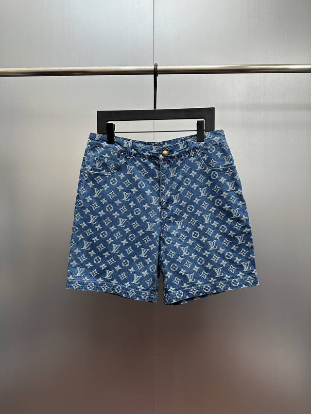 LV All-over Print Denim Shorts Classic denim blue colliding with the LV monogram