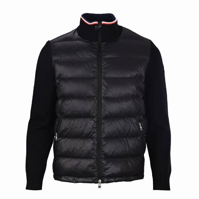 Moncler Mc Quilted Knit Patchwork Stand Collar Down Jacket. The front fabric is