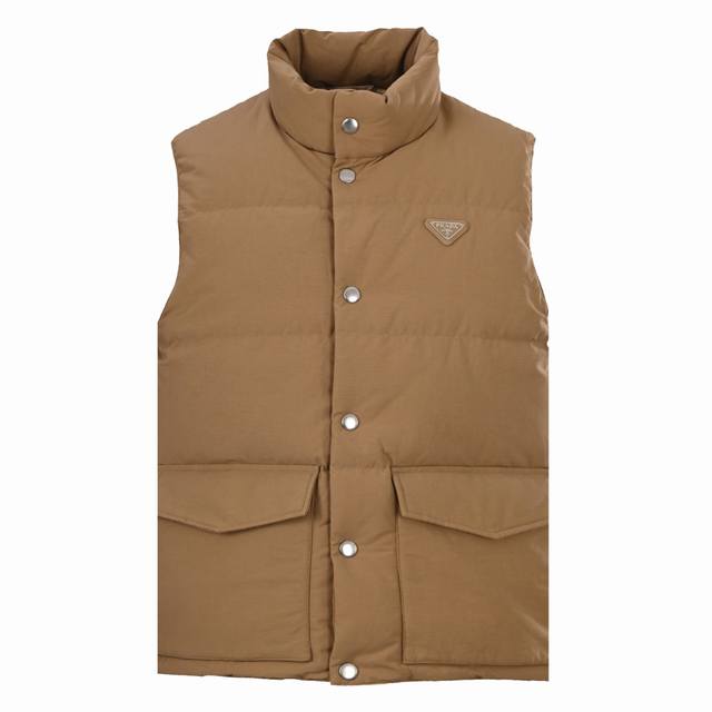 Prada PRD Triangle Logo Double Pocket Down Vest ( ). The fabric is a blend of 5