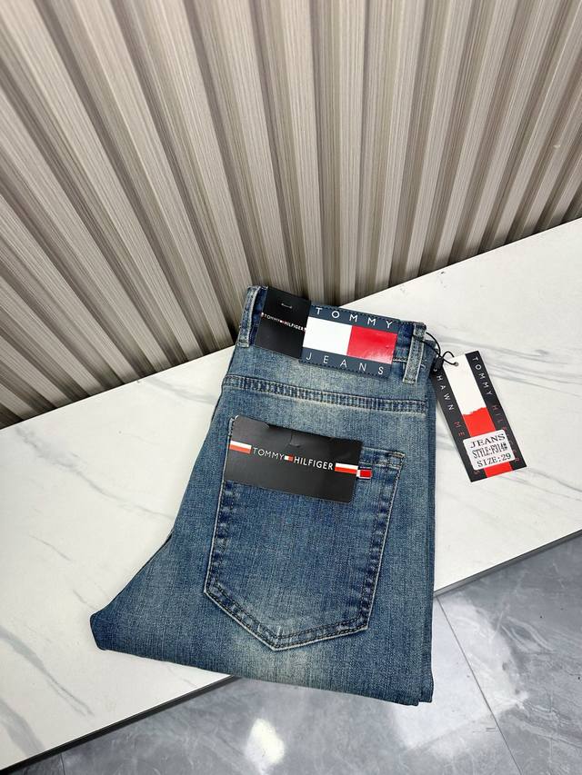 Tommy Stretch Slim Fit Straight Leg Jeans, All Seasons! High-quality stretch je