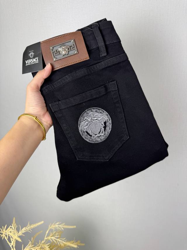 Versace Stretch Slim Fit Straight Leg Jeans, All Seasons! High-quality stretch