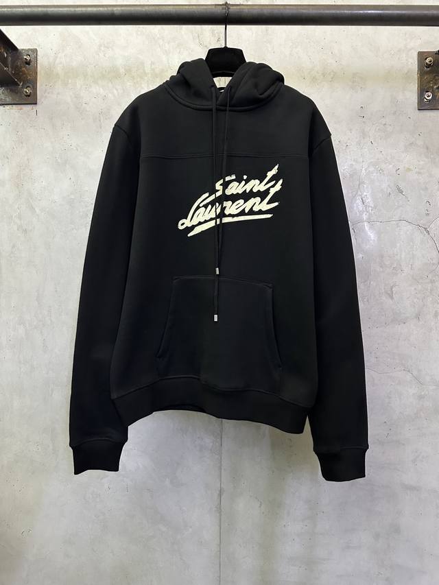 Saint Laurent Logo Print Hoodie Fabric: Combed cotton, pearl fleece, custom hard