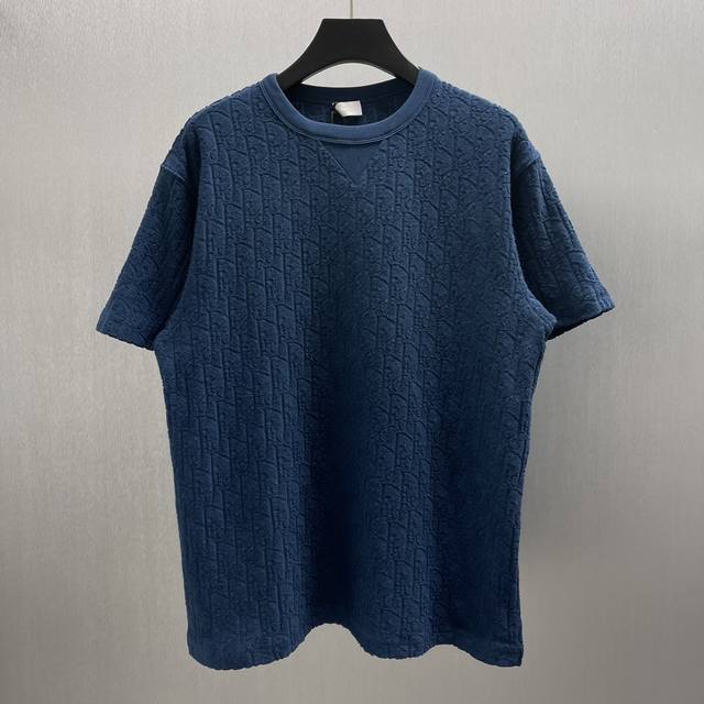 Cd Navy Blue T-Shirt with Jacquard Knit - Size: S-XL This navy blue cotton terry