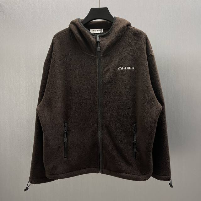 Miumiu Fleece Hooded Zip-Up Jacket Size: 36-42 A classic zip-up hoodie combined