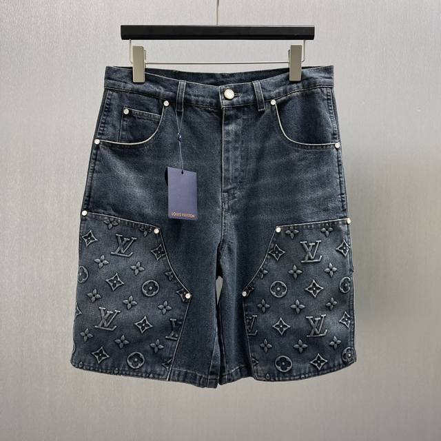 Lu Workwear Embossed Denim Shorts Size: S-XL These denim shorts evoke a summery