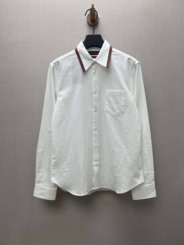 G brand 25Ss new Oxford cotton shirt with a striped ribbon detail throughout the