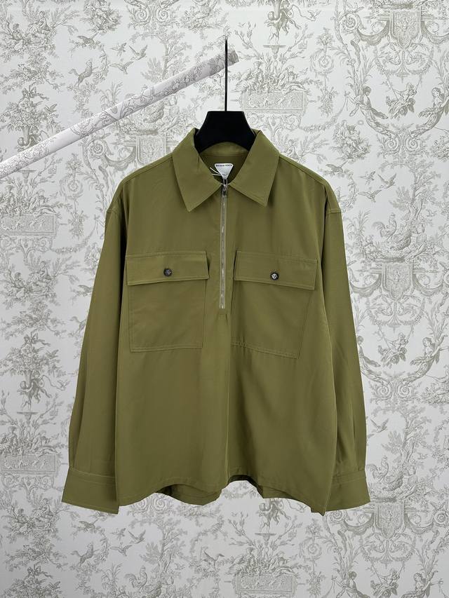 Bv 25Ss New Solid Color Half-Zip Pointed Collar Long-Sleeve Shirt Men's Green Hi