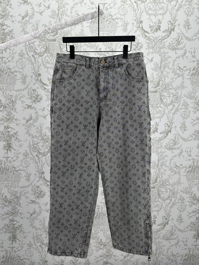 Louis Vuitton 25Ss New All-over Print Jeans with Metal Buttons, Pockets, and Zi