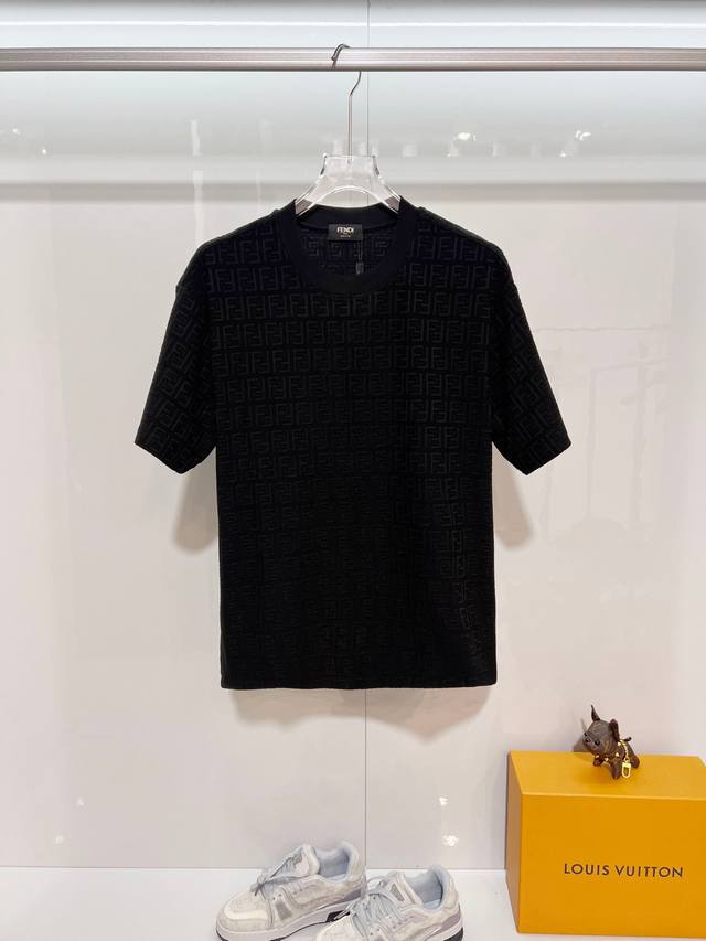 Fendi High-Quality 320g Crew Neck Short Sleeve T-Shirt Brand Classic All-Over Pr