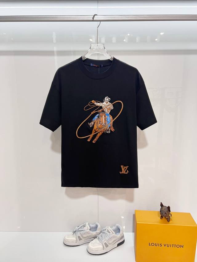 Louis Vuitton High-Quality 320g Crew Neck Short Sleeve T-Shirt. Brand Classic 1V