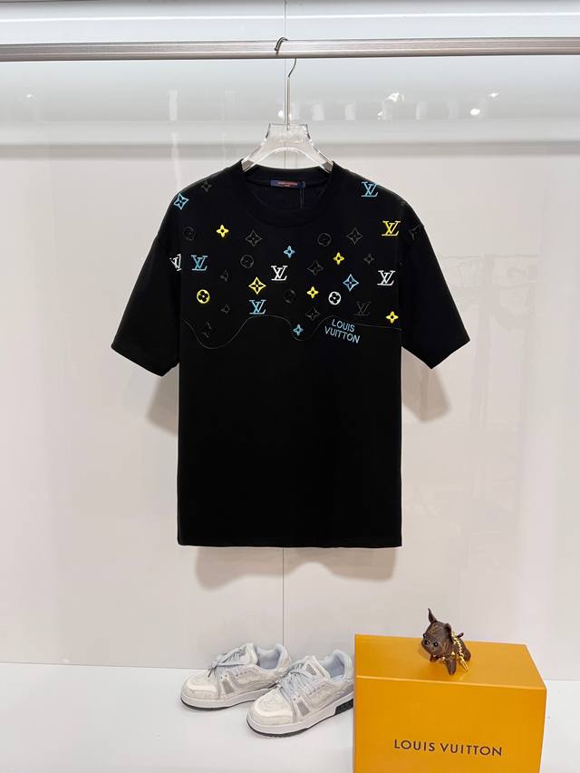 Louis Vuitton High-Quality 320g Crew Neck Short Sleeve T-Shirt. Brand Classic 1V